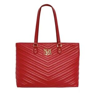 Badgley Mischka Chevron Quilt Tote Bag W/Laptop Pocket•NWT Large, Red• MSRP $149